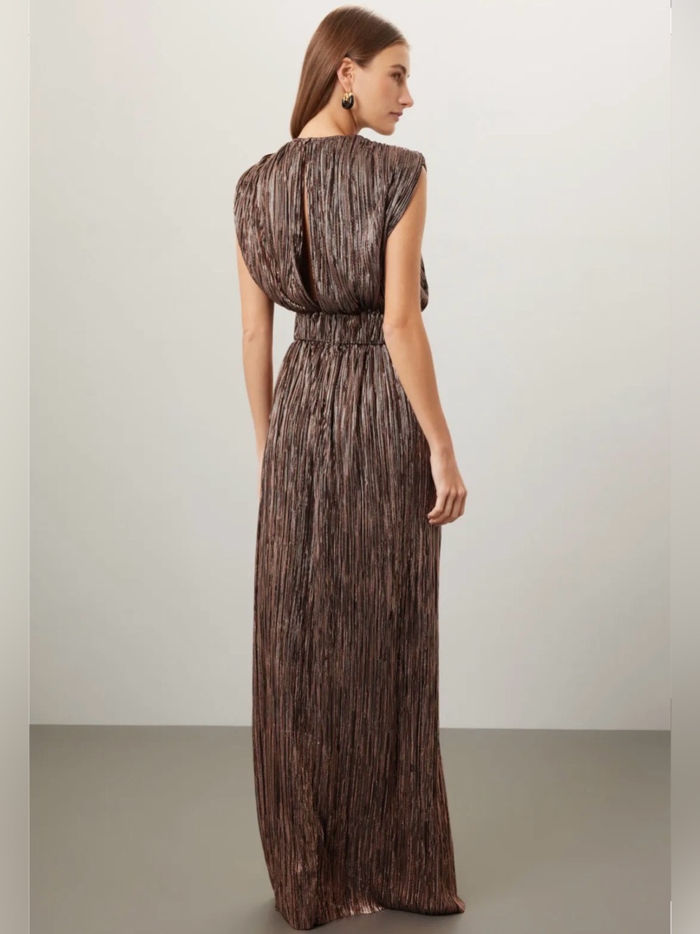 Sabina Musayev Sivian Dress
Metallic Brown Pleated Evening Gown size Large. - Picture 3 of 12